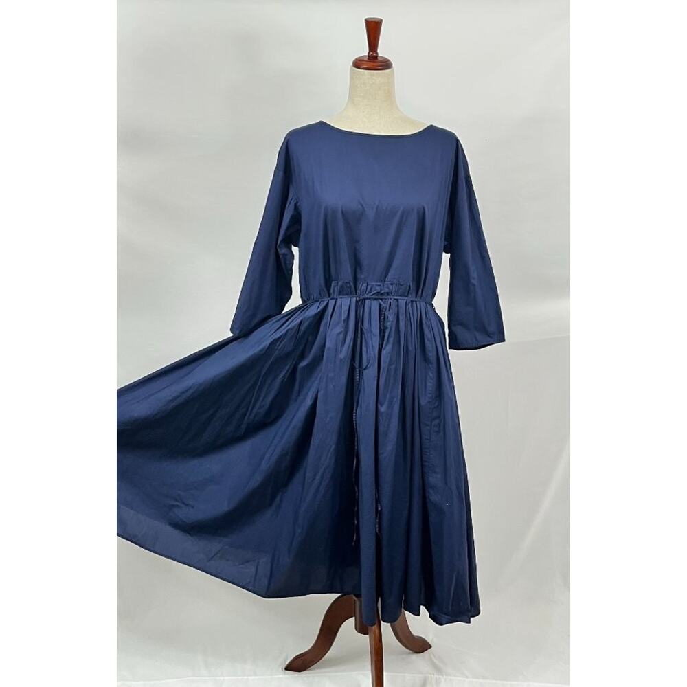 MANUELLE GUIBAL Sz 1 S Small Navy Blue Cotton Midi Dress